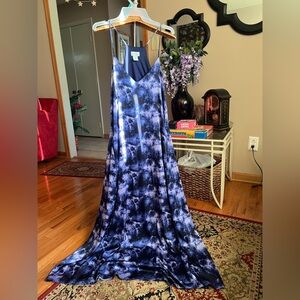 Watercolor print maxi satin dress
